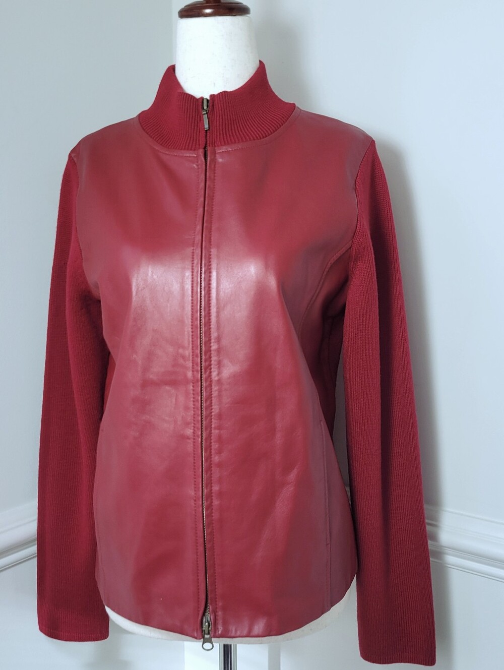 Vintage Pendleton Red Leather Merino Wool Sweater Jacket S 90s Y2K